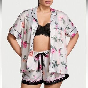 Victoria's Secret Glazed Satin Short Pajama Set pink floral